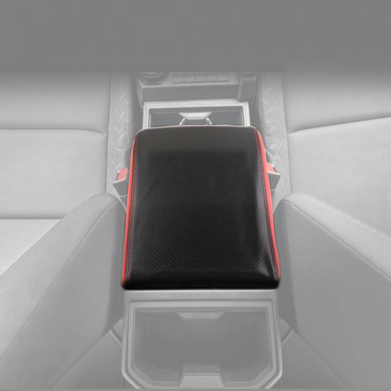 Car Armrest Box Cover Leather Pad For Toyota Tacoma 24-25 Accessories Carbon&Red