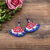Hand-embroidered retro fabric earrings, flower fringed versatile femininity, stage performance, earrings, earrings.