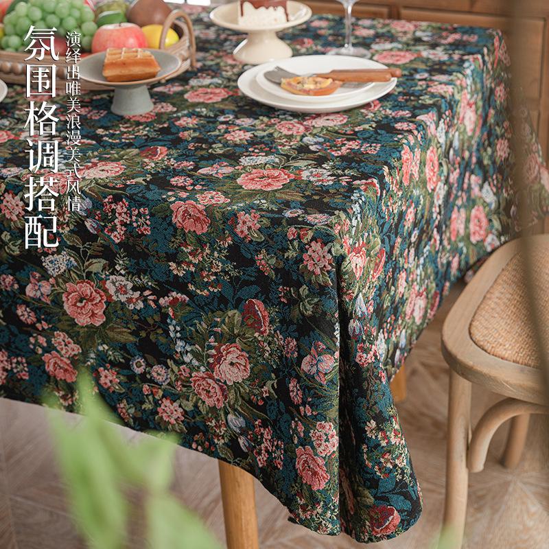 Retro Oil Painting Tablecloth Round Table Square Table High-End Floral Decorative Cover Cloth Light Luxury Multi-Purpose Cover Cloth