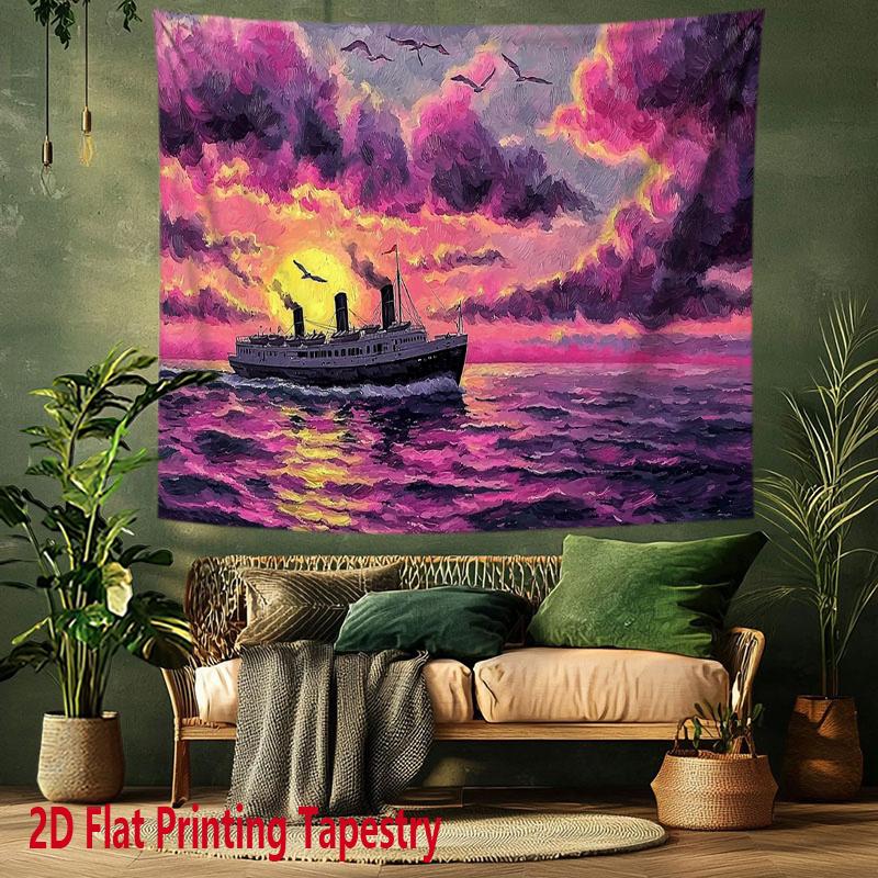 Ocean Voyage Watercolor Style Digital Printing Polyester Wall Tapestry Suitable for Use Living Rooms Bedrooms Offices Bars Party