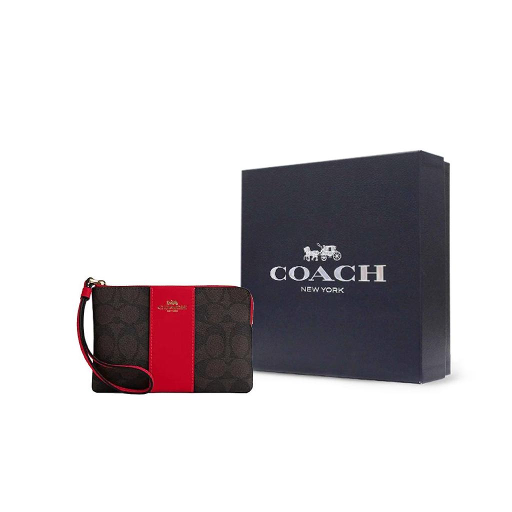 Coach Corner Zip 16 Logo Zip Wristlet Women Wristlet Walnut Red CW854-IMXD0