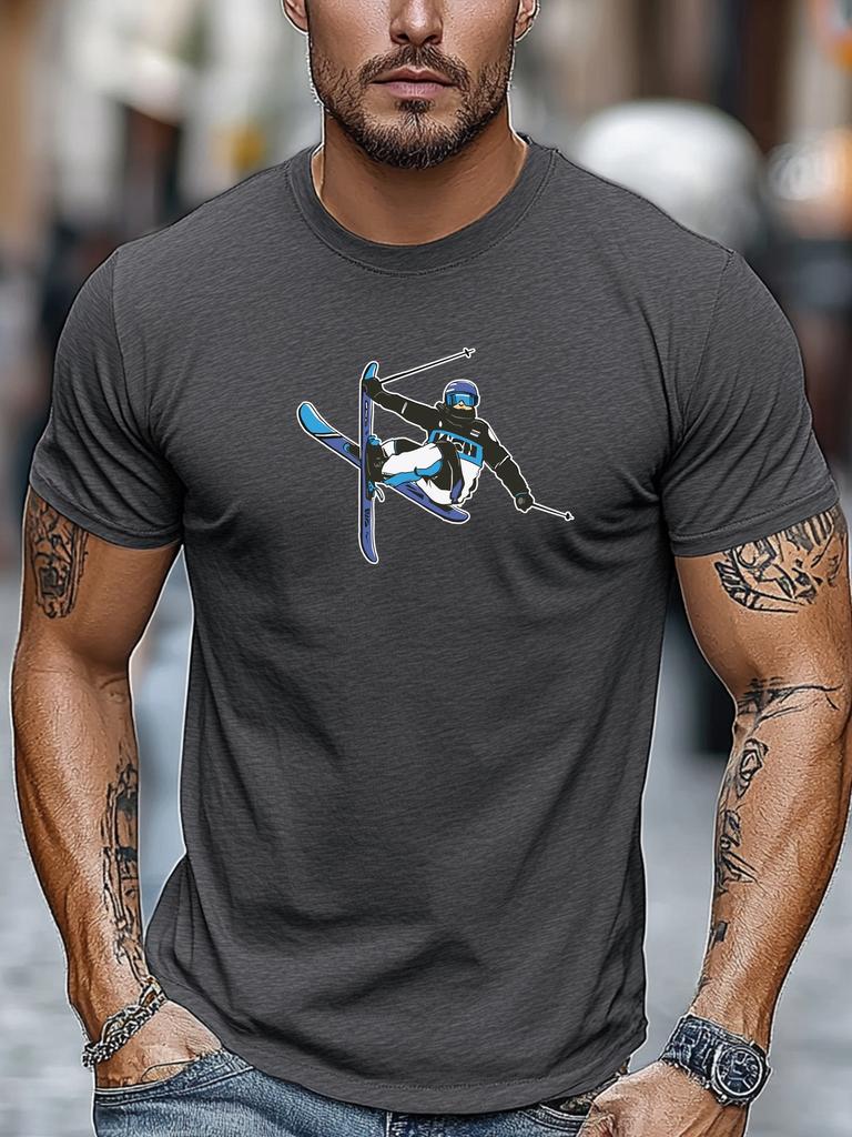 Mens Skiing TShirt Extreme Ski Sports Print Short Sleeve Round Neck Breathable Soft Oversized Daily Wear TShirt