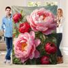 Morbida Coperta con Peonie Rosa e Rosse: Vibrante Motivo Floreale Romantico Elegante Accogliente Arredamento per la Casa