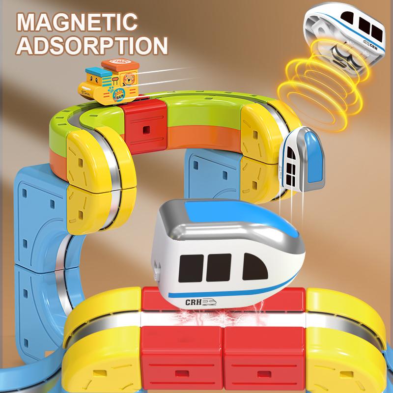 DIY Assemble Magnetic Track Train Montessori Motorized Train Electronic Magical Rail Car Gravity Maze Toy Educational Gift Kid