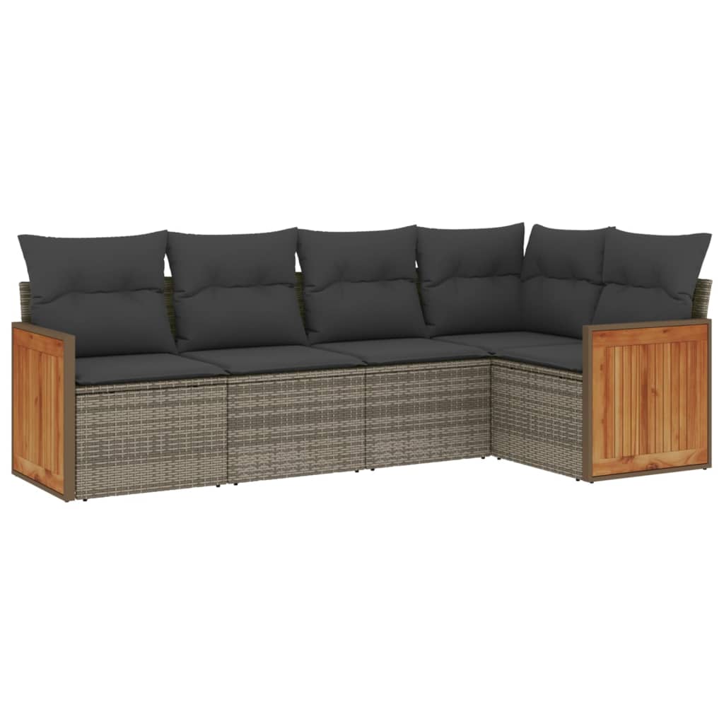 Vidaxl 5-Cz. Garden Lounge Set, Cushions, Grey PE Rattan