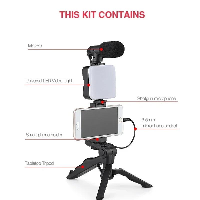 Mobile Tripod Kit with Microphone LED Fill Light Handheld Live Broadcast Mini Portable Photography Live Broadcast Fill Light