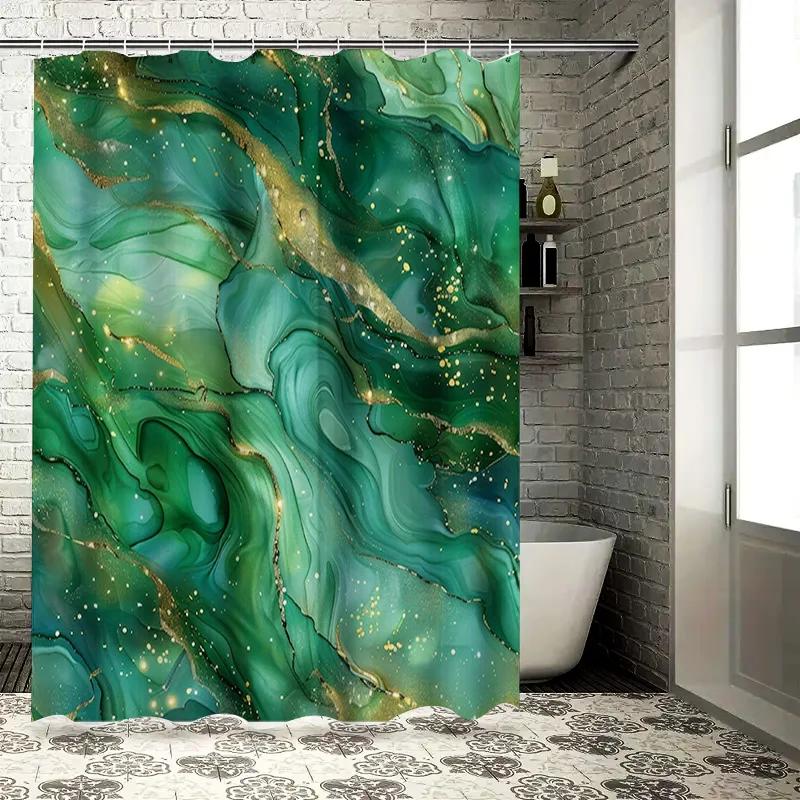 

Luxurious Green Marble Shower Curtain Set For Bathroom Decor Waterproof Print Fabric Modern Bathroom Accessories In Bathrooms Ki W60H190(CM)-1 Pcs