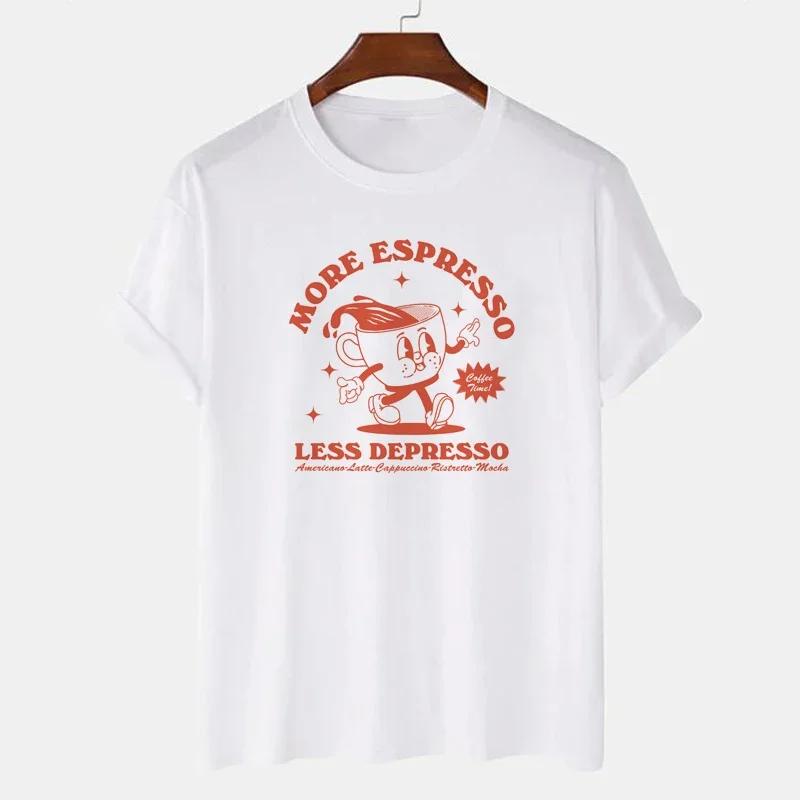 Baumwolle Damen T-Shirts Mehr Espresso 90er Retro Druck T-Shirts Bequem Weich O-Ausschnitt Locker Kurzarm Damenkleidung