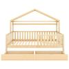 Children's bed in wood color, house bed with drawers, solid wood with slatted frame, pine, youth room, 90x200, natural [OLD SKU:3226890AAW]