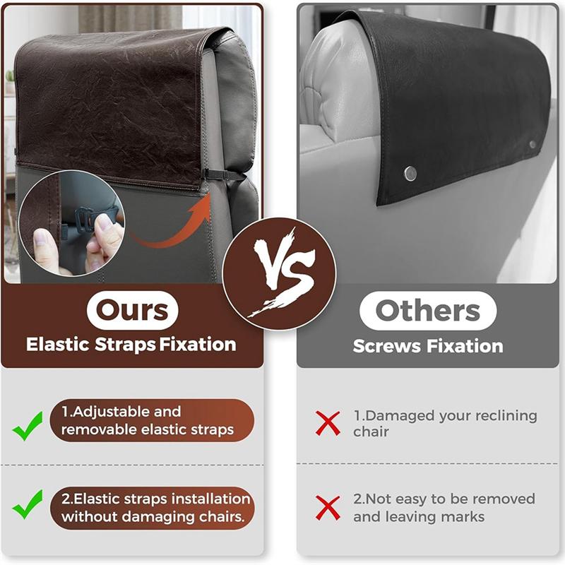 Elastic Strap Headrest Cover Faux Leather For Recliner Chair Headrest Protector Brown