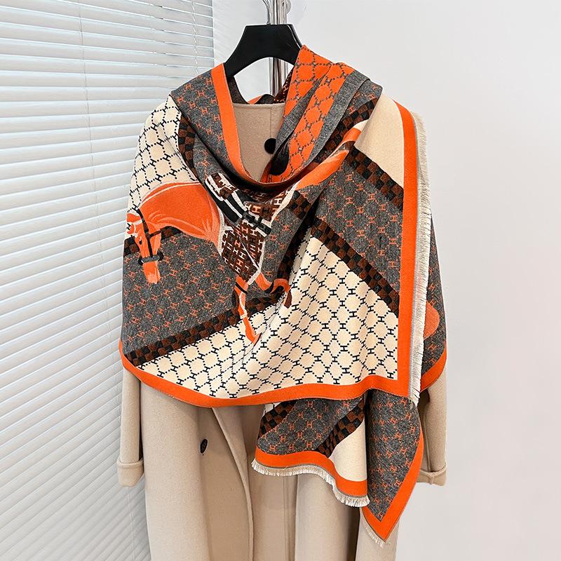 Autumn And Winter Women'S Imitation Cashmere Thermal Scarf Animal H Carriage Elegant Thermal Air Conditioner Shawl Scarf