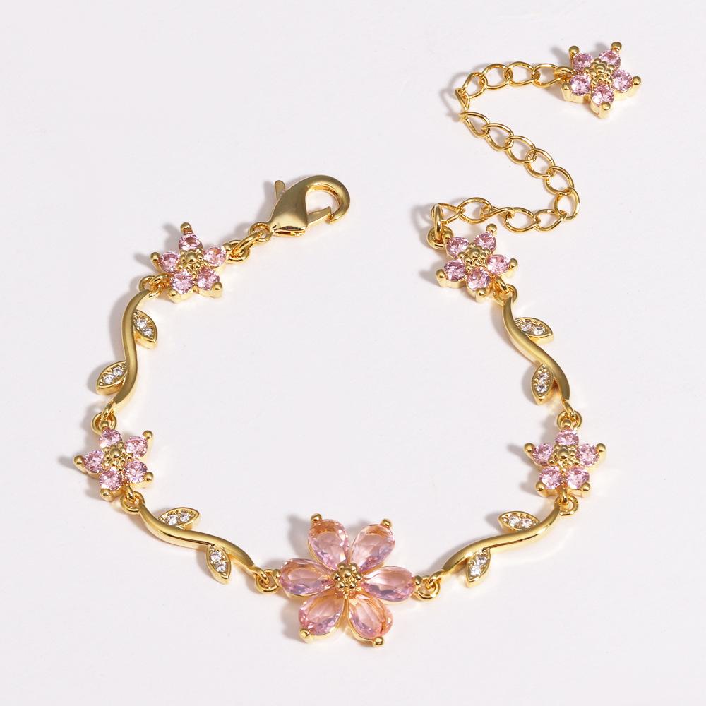 Fine Fashion Jewelry 18k Gold Plated Brass Bowknot Bracelet Exquisite Zircon Flower and Bow Charm Bracelet for Women