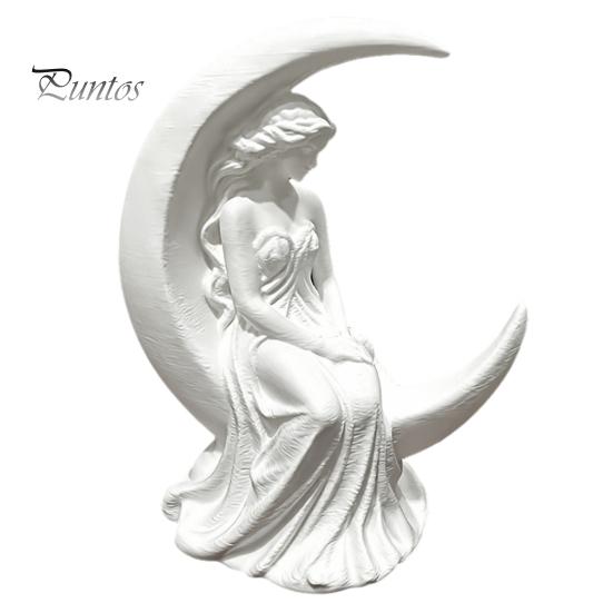 Modern Home Decoration Moon Goddess Fairy Figurine, Matte White Sculpture, 3D Printed PLA Elegant Ornament Winged Statue, Mystical Fantasy for