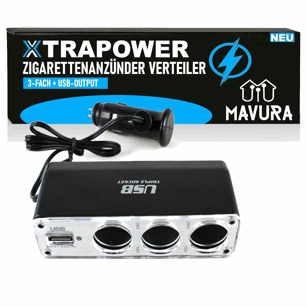 

Автомобільний адаптер-розподільник прикурювача XTRAPOWER на 3 контакти з USB