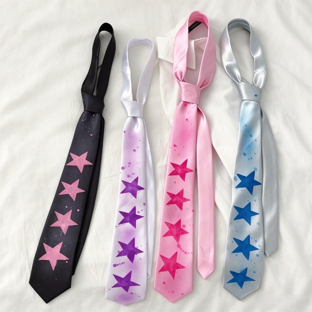 Multi-Use Design Star Print Necktie Y2K Style Hand-Tied Neck Accessory Harajuku Fashion