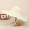 New Pastoral Hat Women's Lace Streamer Sunshade Straw Hat Rough Edge Large Brim Outdoor Sunscreen Sun Hat