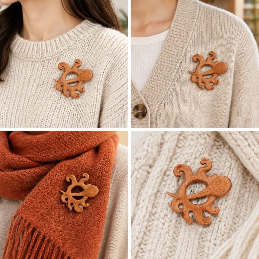 2pcs Multifunctional Wooden Brooch Pin Creative Design Animal Brooch Pin For Sweaters