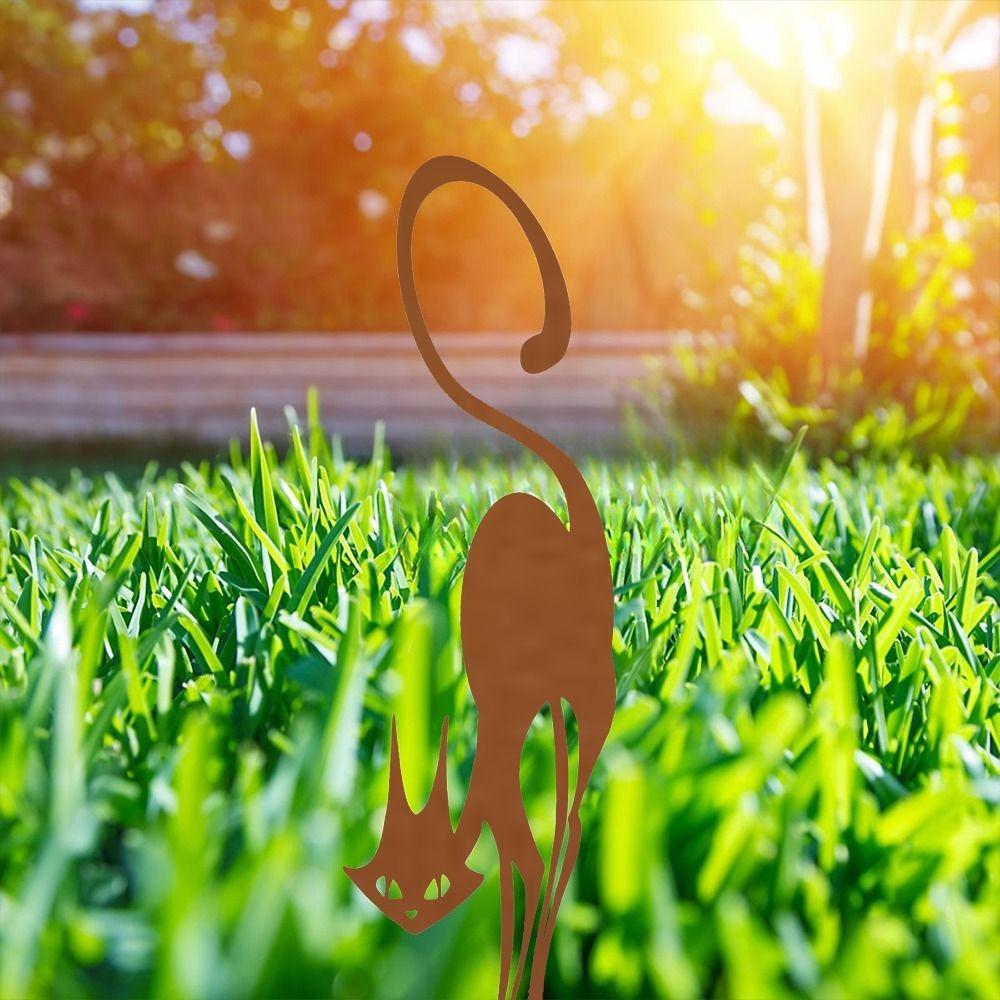 Rusty Wrought Iron Halloween Cat Garden Statue Decoration