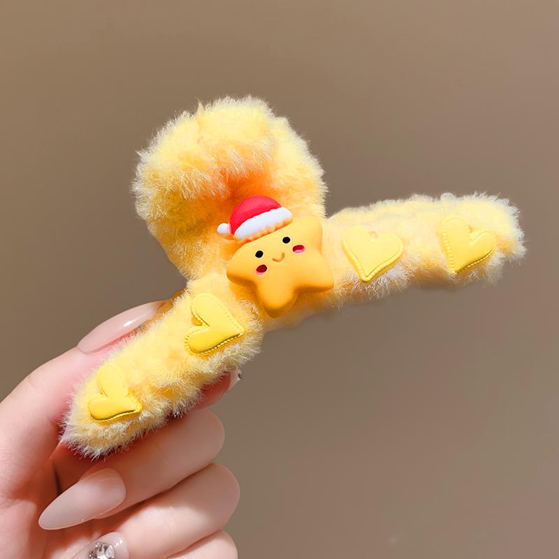 Christmas Cartoon Shark Plush Claw Clip - Cute Winter Hair Accessory
