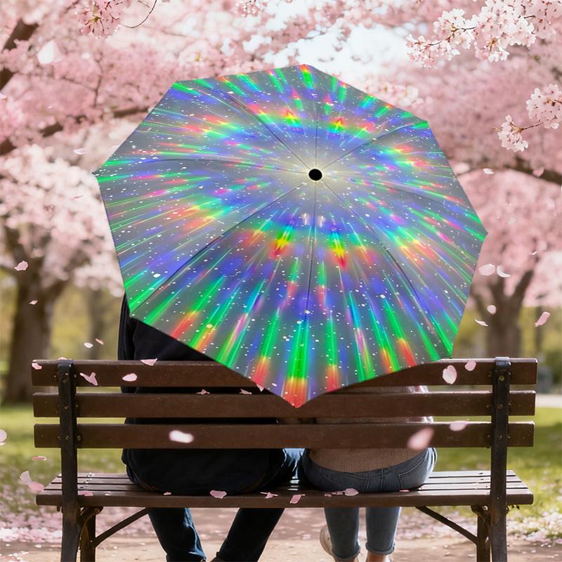 1pc Rainbow Starburst Automatic Open/Close Umbrella with Windproof, 8-Rib Sturdy Canopy, Durable Ribs, Fashionable Design1238A