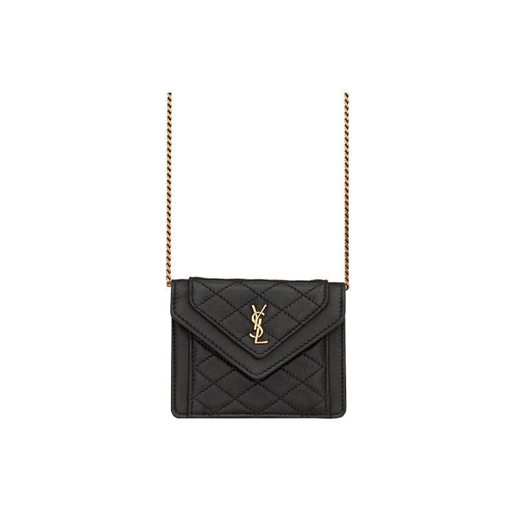 Saint Laurent YSL Gaby Gold Logo Quilted Lambskin Chain Crossbody Shoulder Bag Women bags Black 685612-1EL07-1000
