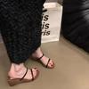 Thin Strap French Sandals Sandals Versatile Soft Leather Wedge Heel One Word Cool Slippers Women's Shoes Wear New In Summer 2025