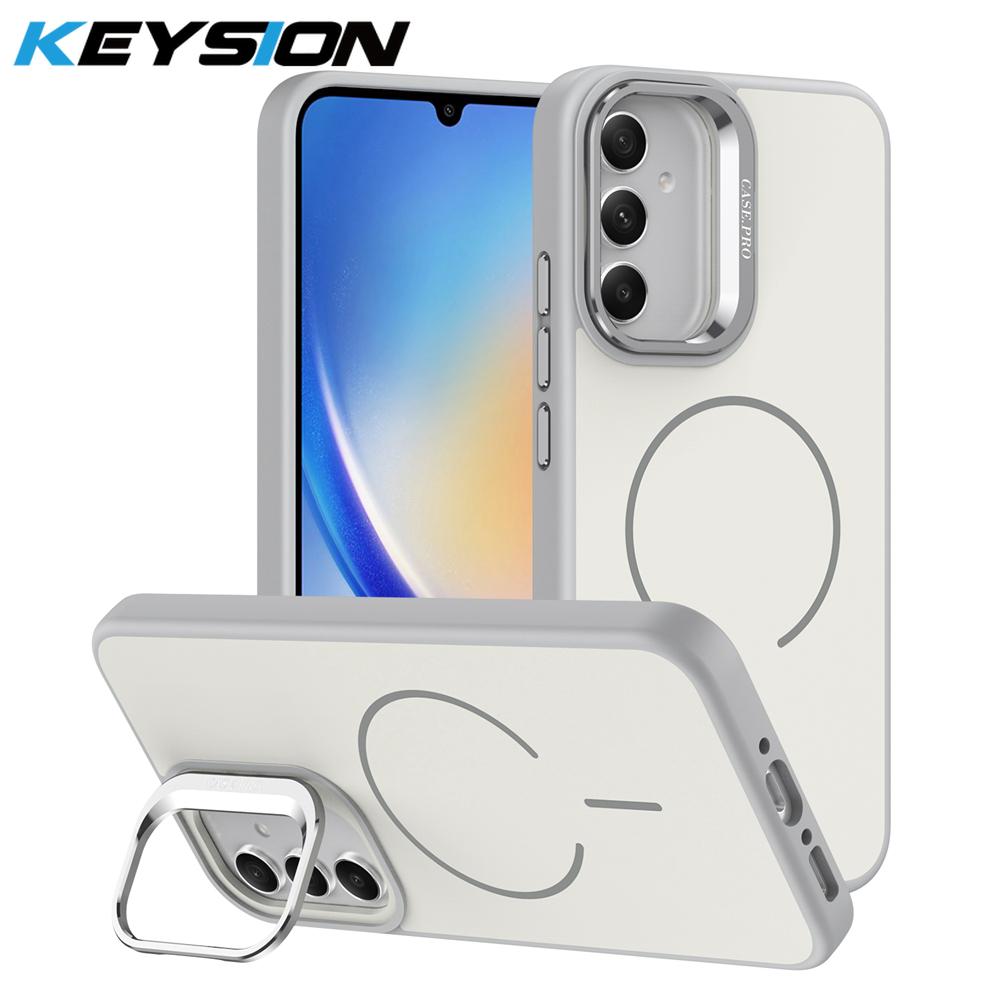 KEYSION Matte Skin Feel Lens Stand Phone Case for Samsung A54 5G A34 A14 4G 5G Magnetic Shockproof Back Cover for Galaxy A04S