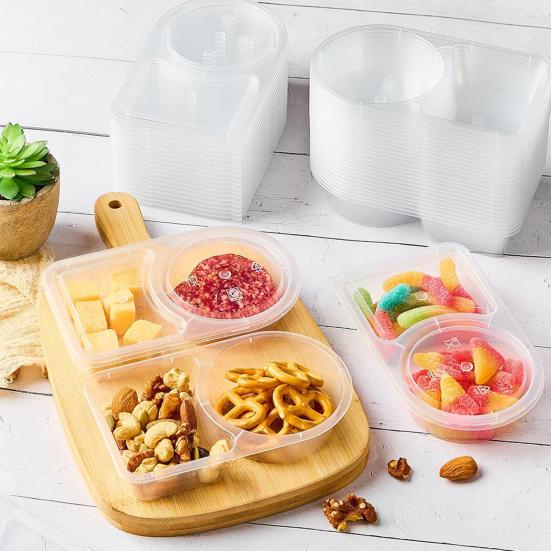 Double Compartment Condiment Container with Lids And Spoon Leakproof Sauce Box Reusable Transparent Seasoning Containers for Kitchen Cafe Restaurant