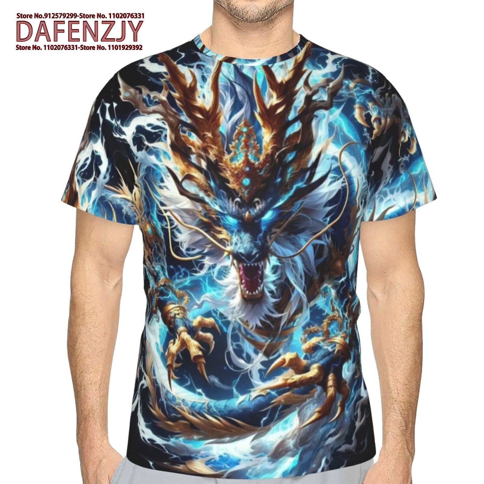 

Summer Handsome T -Shirt For Men Chinese Dragon 3d Print Harajuku Clothing Casual Short Sleeve Tops Gothic Men s T Shirt XXXL небо синє кольору