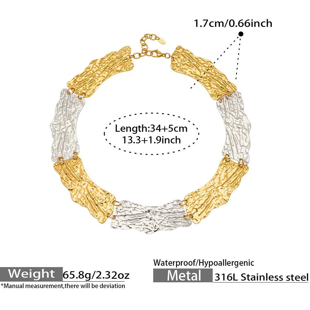 Stainless Steel Color-Blocking Spliced Necklace Geometric Pendant Light Luxury Collar Fashion Trendy Jewelry Accessories Lady