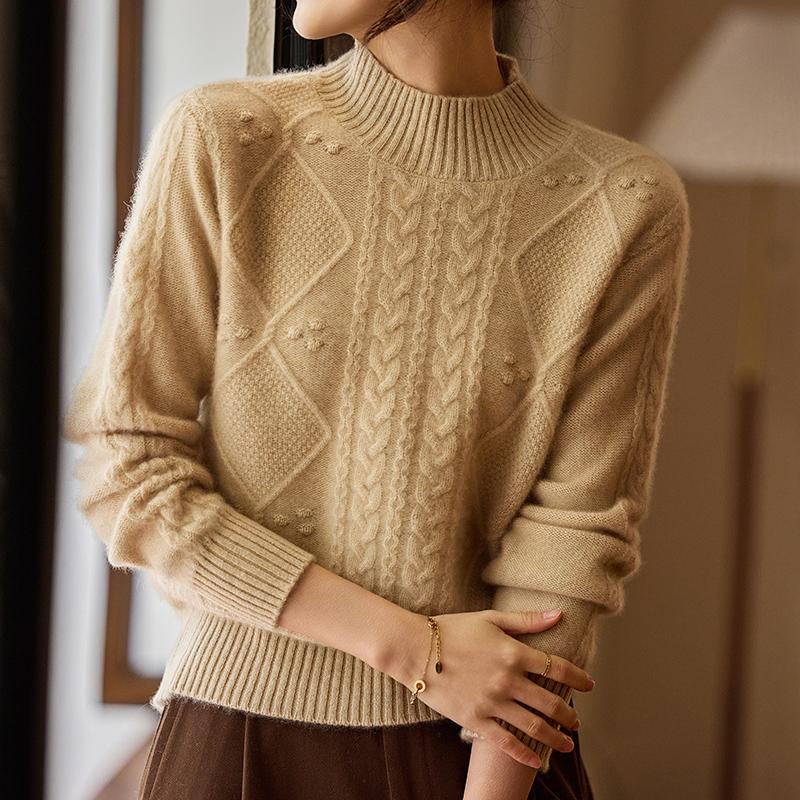 Women's Cashmere Sweater Qinghe Cashmere 30% Cashmere 70% Wool Autumn and Winter Pullover Warm and Fashionable