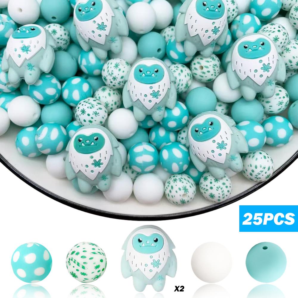 25/40PCS Winter Christmas series silicone bead set, perfect for DIY handmade crafts such as keychains, necklaces, bracelets, etc