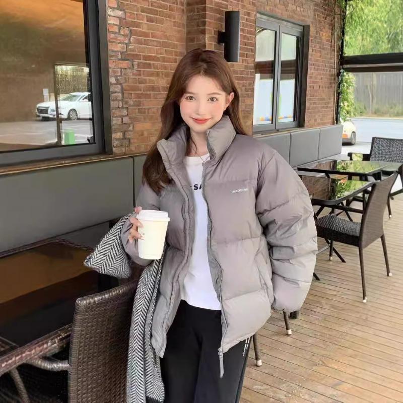 Down jacket women's winter new short small bread jacket stand-up collar thickened loose couple winter