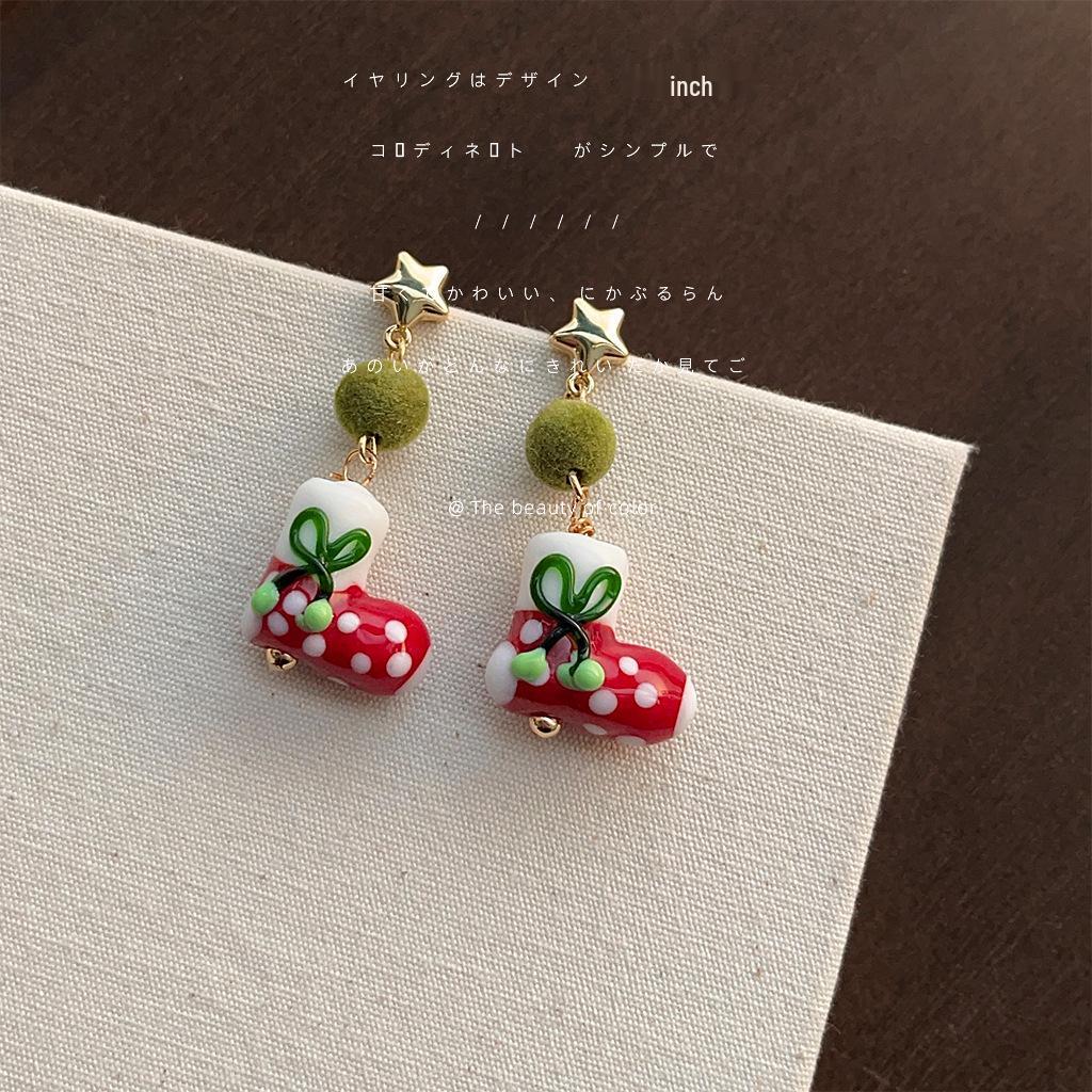 

Handmade Christmas Glass Lampwork Earrings: High-Quality Texture, Original Design, Festive Style