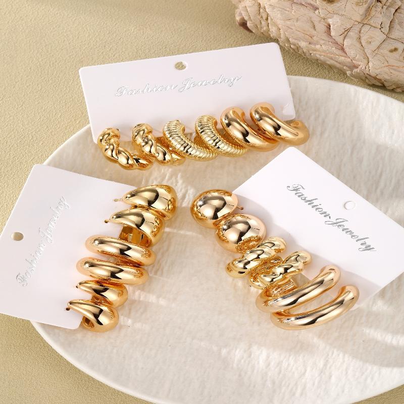 Texture Geometry Multi Shaped Women'S  Ring Earring Set Elegant  Style Unique Design Earrings