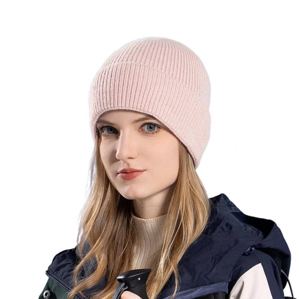 Winter Unisex Hat Knitted Thick Stretchy Piled Hat Solid Color Ear Warm Daily Wear Cap Outdoor Skiing Skating Headwea