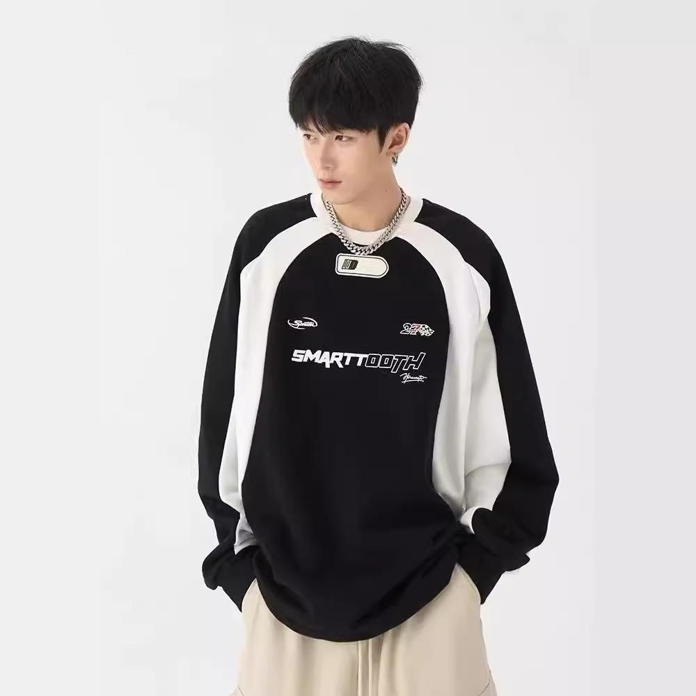 

Унисекс с длинным рукавом Y2K пэчворк толстовки High Street Letter Printed Hoodie Casual Free Pullover для мужчин и женщин S чёрный