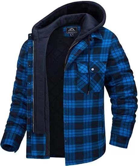 

Men S Autumn And Winter Thickened Cotton-Padded Plaid Long-Sleeved Loose Hooded Jacket 5XL