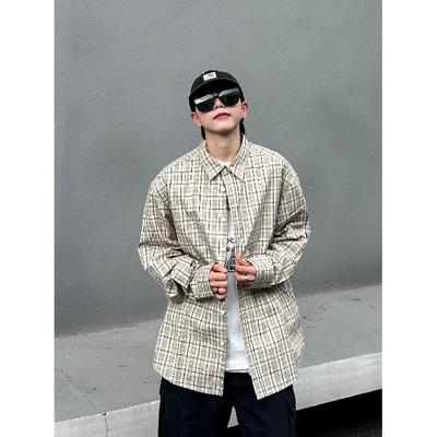 2024 Ekose Uzun Kollu Gömlek Japon Hong Kong Tarzı Ins Bol Gömlek Erkek Yaz Modası Çok Yönlü Rahat Mont