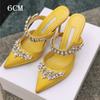 Fashion Couture! French Pointed Flat Sandal Rhinestone Goddess Fan Niche Design Sense High Heel Half Drag