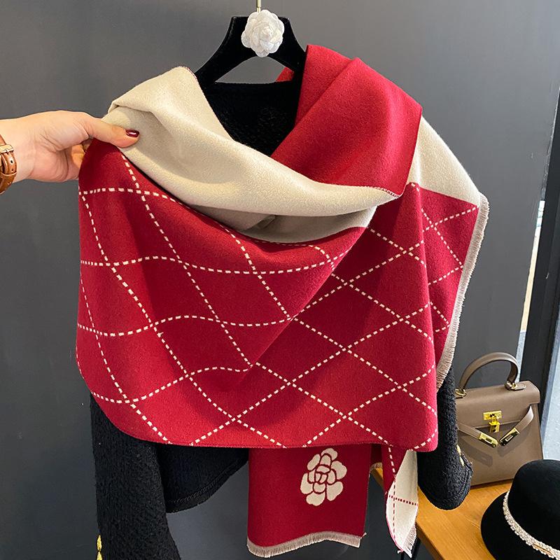 Autumn And Winter Popular Shawl Outside Women'S Scarf Office Blanket Cashmere Fringed Warm Scarf Live Stream