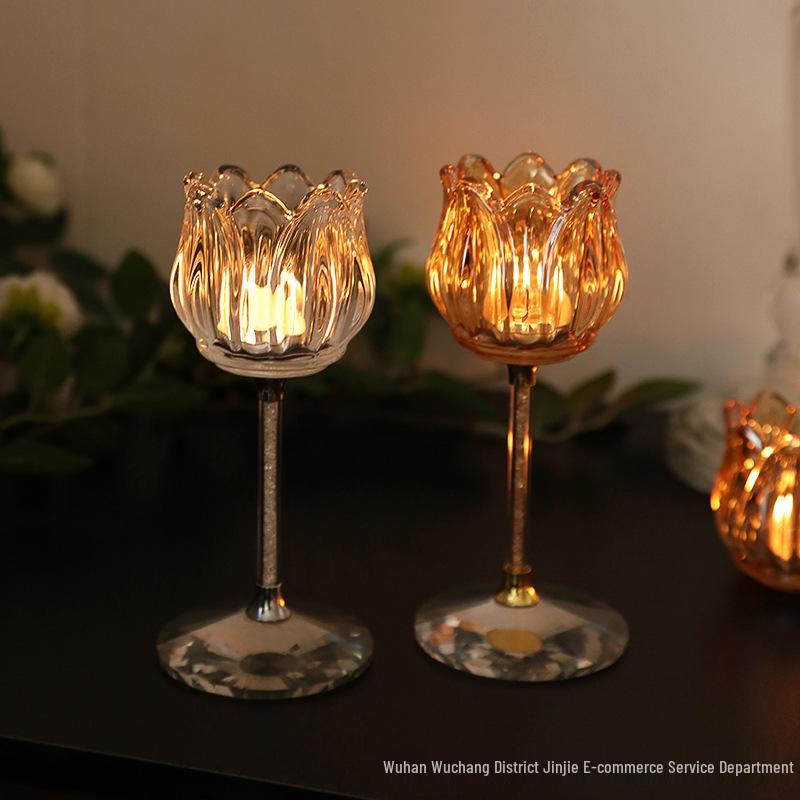 Nordic Glass Flower Candle Holder – Elegant, Lightweight, High-Footed Romantic Table Decoration.