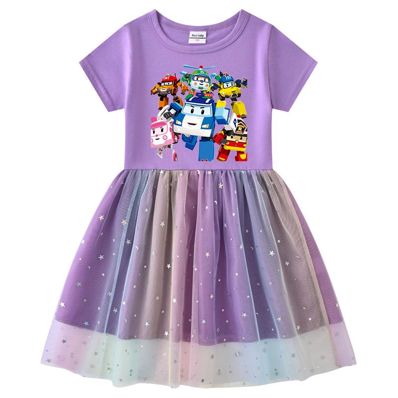 Korean Style Starry Rainbow Sequins Princess Dress - Short & Long Sleeve Options for Girls