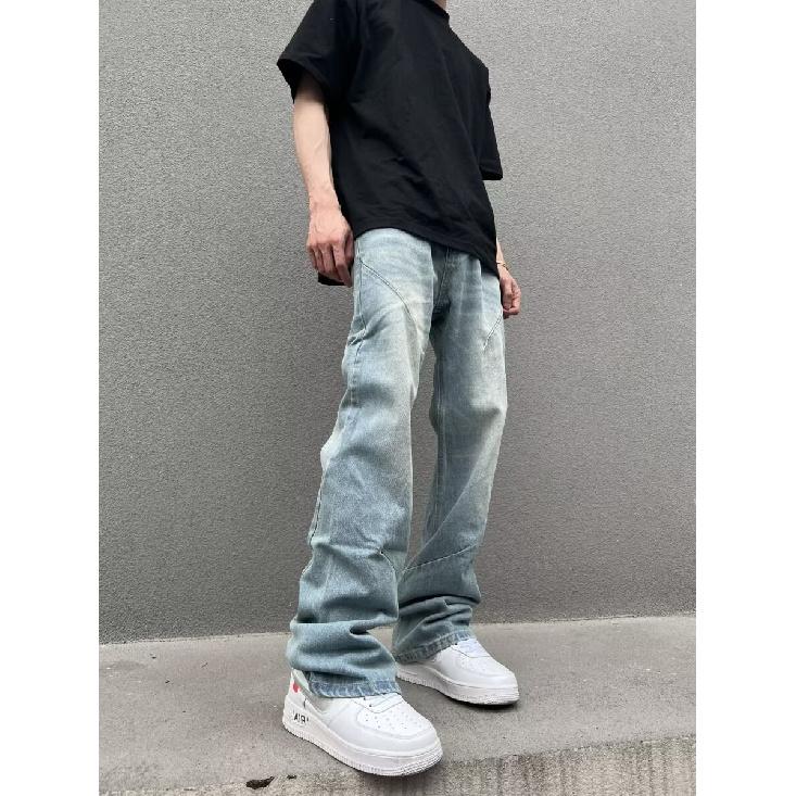 Autumn And Winter New American High Street Washed Light Colored Jeans For Men And Women Straight Leg Slightly Flared Loose Wide Leg Pants