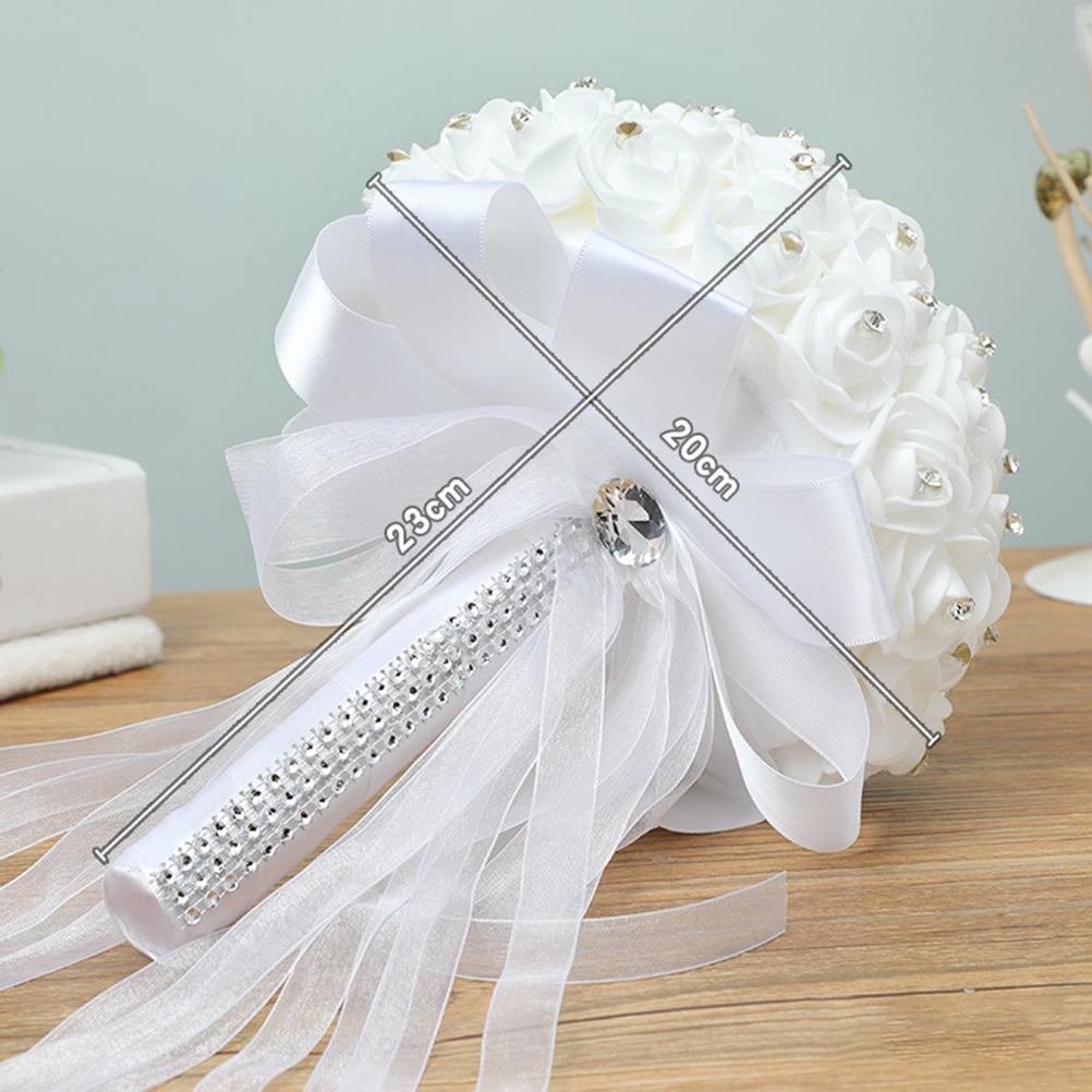 Weißer Brautstrauß Künstlicher Rosenstrauß mit Kristallperle für Hochzeit Verlobung Zuhause