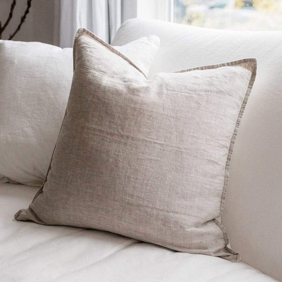 Taie d'oreiller 100% lin, Housse de coussin douce et confortable, Housse de coussin décorative pour canapé de maison, Ornement de coussin pour canapé de salon 45X45CMx1PC couleur lin