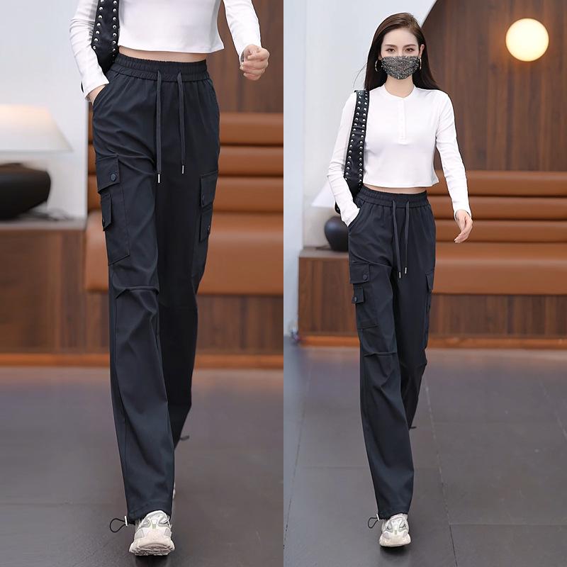 Women's Autumn/Winter 2024 High-Waisted Wide-Leg Sweatpants - Thick, Casual, Slimming Design