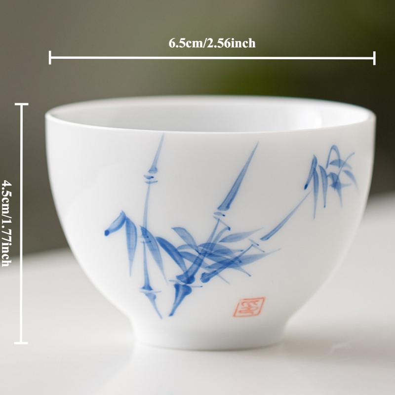 2-1pcs Underglaze Hand-painted Ceramics Teacup White Porcelain Master Cup Small Tasting Personal Tea Mug Zen Kung Fu Teaware