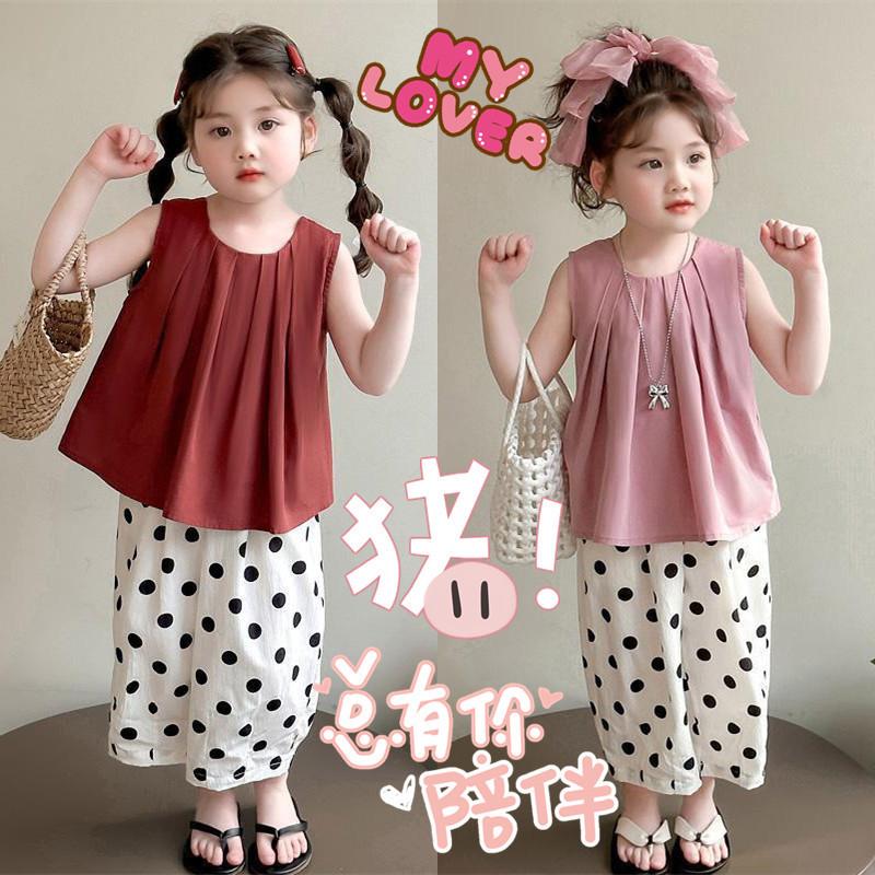 Girls Summer Bow Blouse And Polka Dot Pants Set Kids Casual Sporty Two Piece Outfit For Toddler