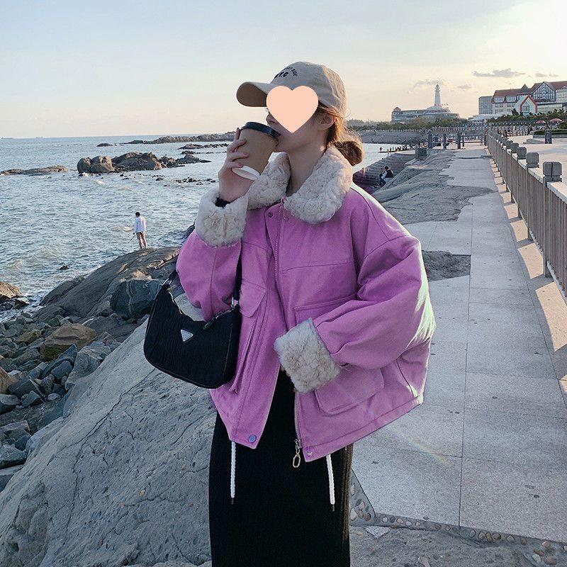 Women's Thickened Cotton Jacket - Imitation Lambswool Coat for Autumn/Winter 2025, Small Size, Loose Fit.